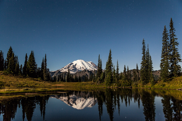 Mount Rainier and Upper Tipsoo Lake under the stars