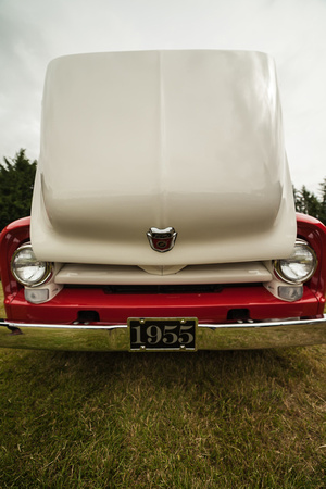 Red and White 1955 Ford F100